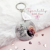 too beautiful for earth personalised photo keyring, verse keyring, keepsake