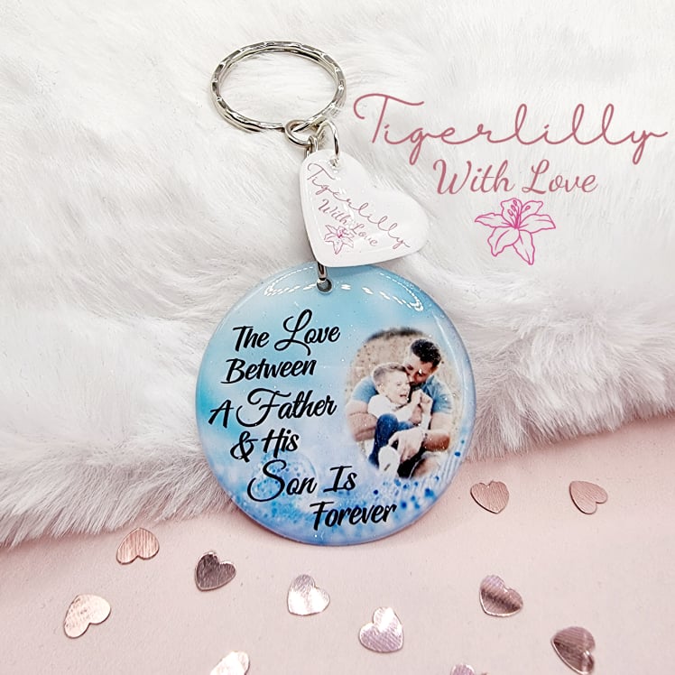 the love between a father and son personalised photo keyring, verse keyring, keepsake