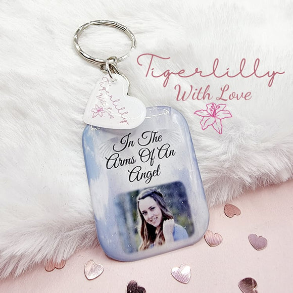 in the arms of the angels personalised photo keyring, verse keyring, keepsake