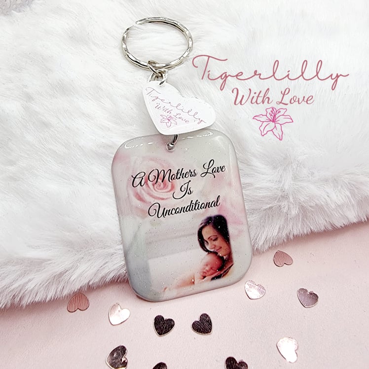 a mothers love is unconditional personalised photo keyring, verse keyring, keepsake