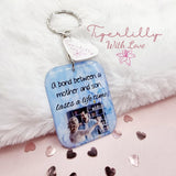 a bond between mother and son personalised photo keyring, verse keyring, keepsake