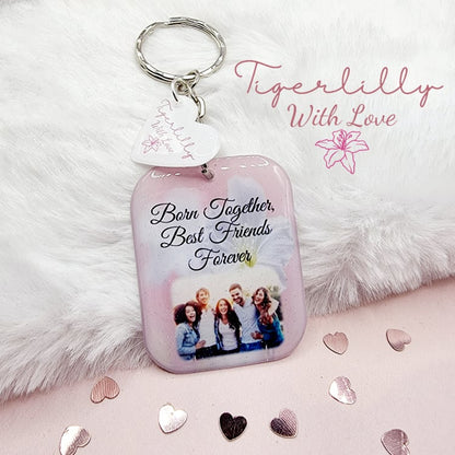 born together, best friends forever personalised photo keyring, verse keyring, keepsake
