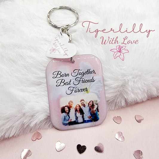 born together, best friends forever personalised photo keyring, verse keyring, keepsake