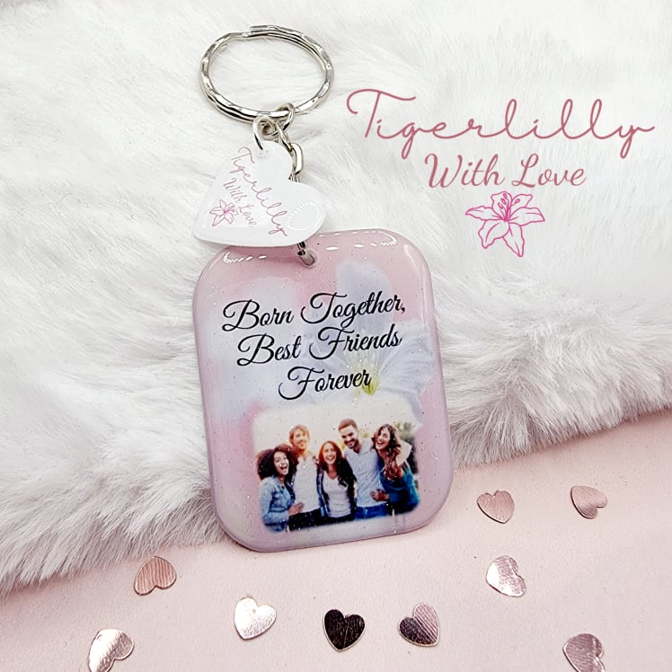 born together, best friends forever personalised photo keyring, verse keyring, keepsake