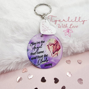 you're the angel that came and took the clouds away personalised photo keyring, verse keyring, keepsake