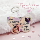 when a butterfly is near, it's a sign an angel is here butterfly shaped personalised photo keyring, verse keyring, keepsake