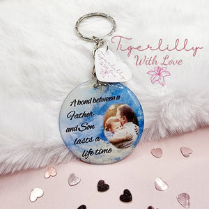 a bond between a father and son personalised photo keyring, verse keyring, keepsake