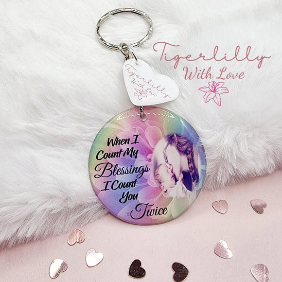 when i count my blessings i count you twice personalised photo keyring, verse keyring, keepsake