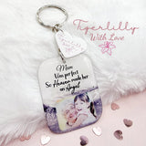 female was perfect so heaven made her an angel personalised photo keyring, verse keyring, keepsake