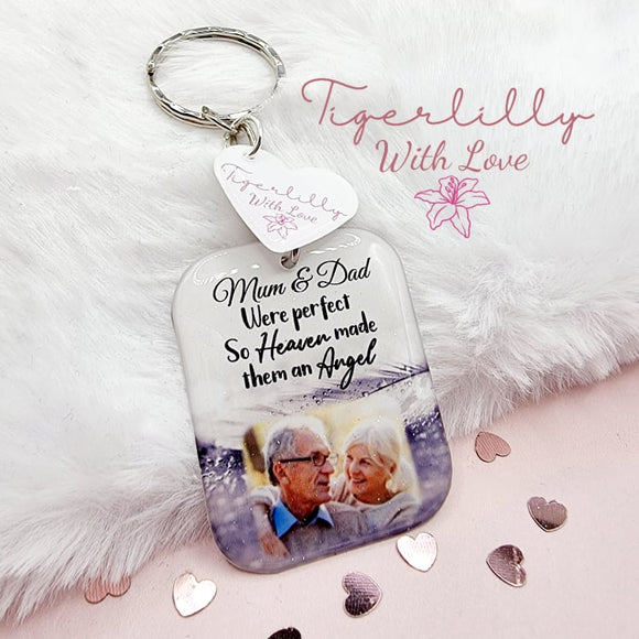 multiple person was perfect so heaven made him an angel personalised photo keyring, verse keyring, keepsake