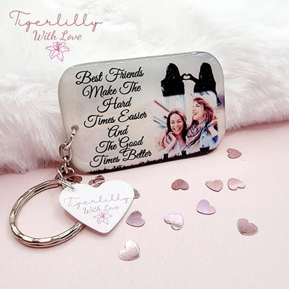 best friends make the hard times easier personalised photo keyring, verse keyring, keepsake