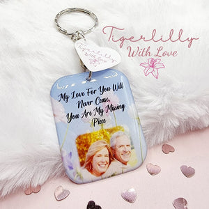 my love for you will never cease personalised photo keyring, verse keyring, keepsake