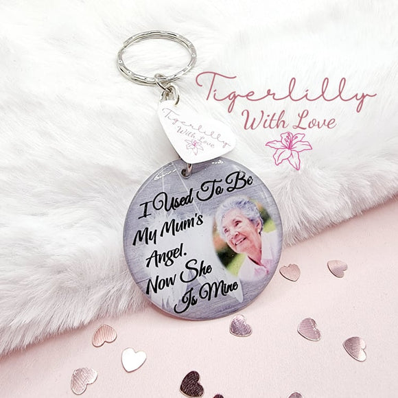 i used to be my mums angel personalised photo keyring, verse keyring, keepsake