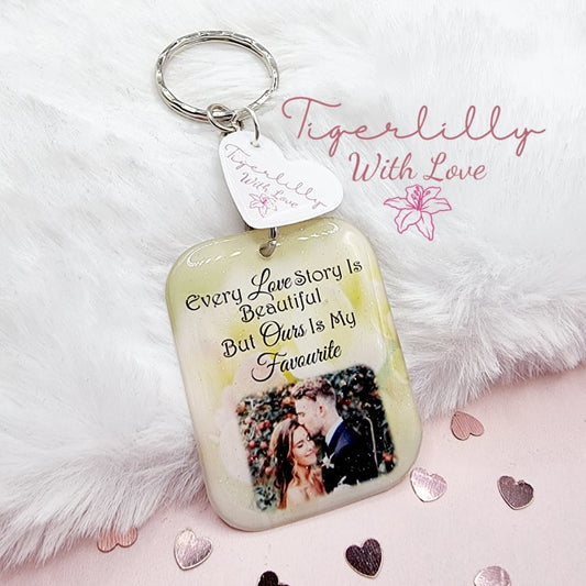 every love story is beautiful personalised photo keyring, verse keyring, keepsake