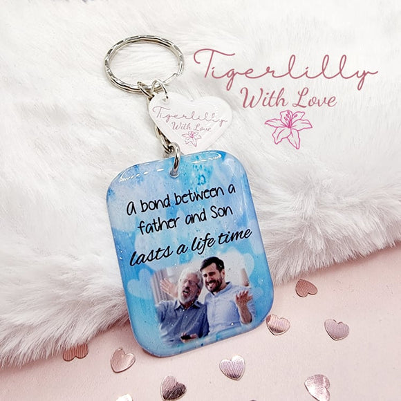 a bond between a father and son personalised photo keyring, verse keyring, keepsake