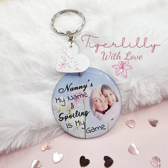 ....my name & spoiling is my game personalised photo keyring, verse keyring, keepsake