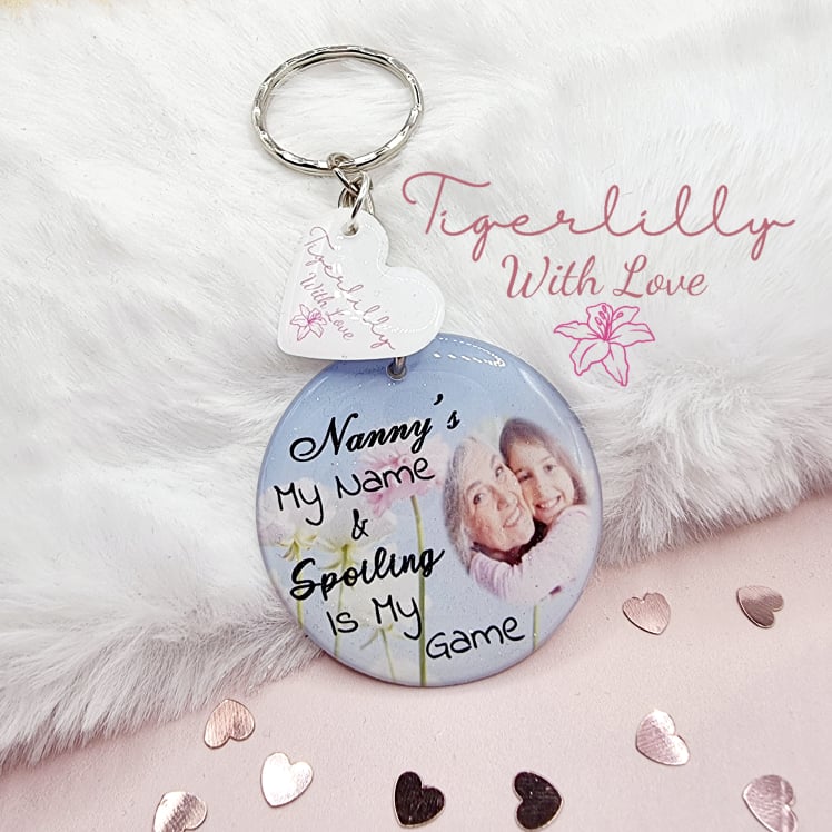 ....my name & spoiling is my game personalised photo keyring, verse keyring, keepsake