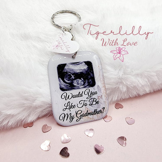 would you like to be my godmother? personalised photo keyring, verse keyring, keepsake