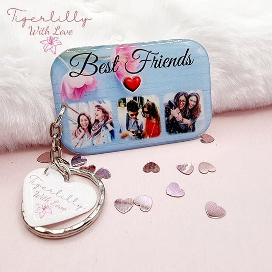 best friends 3 photo option personalised photo keyring, verse keyring, keepsake