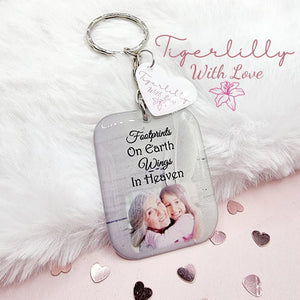 footprints on earth, wings in heaven personalised photo keyring, verse keyring, keepsake