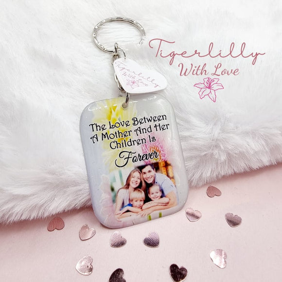 the love between a mother and her children personalised photo keyring, verse keyring, keepsake