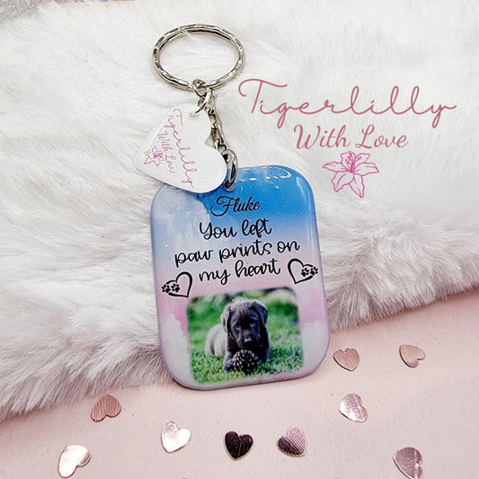 you left paw prints on my heart personalised photo keyring, verse keyring, keepsake