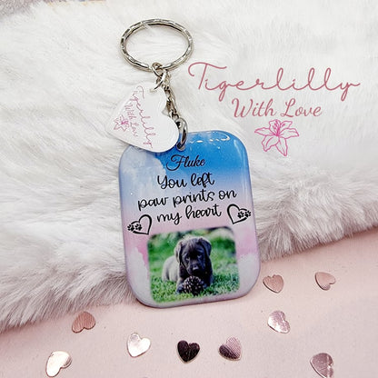 you left paw prints on my heart personalised photo keyring, verse keyring, keepsake