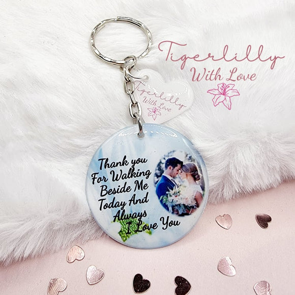 thankyou for walking beside me personalised photo keyring, verse keyring, keepsake