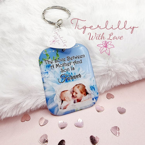 the love between a mother and her son personalised photo keyring, verse keyring, keepsake
