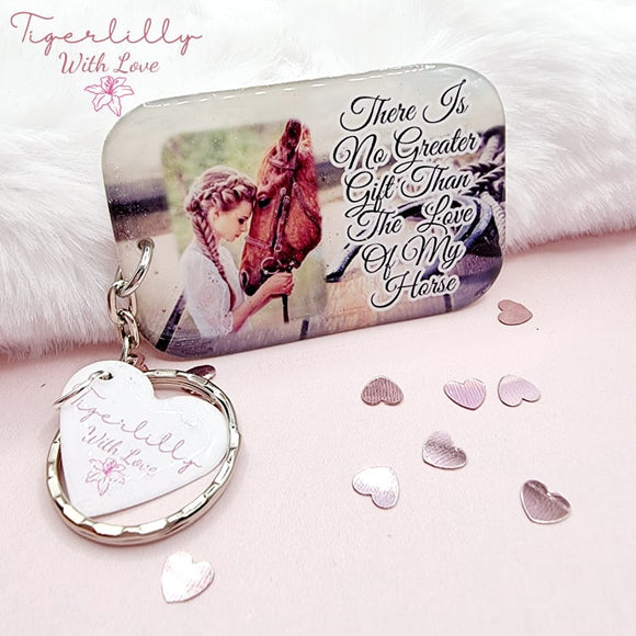 there is no greater gift than the love of my horse personalised photo keyring, verse keyring, keepsake