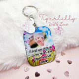 i'll hold you close up to my heart personalised photo keyring, verse keyring, keepsake