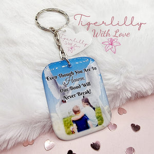 even though you are in heaven personalised photo keyring, verse keyring, keepsake