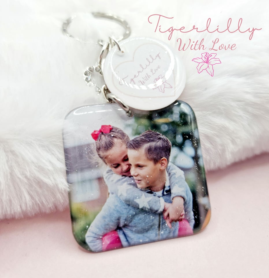 square photo keyring, personalised keyring, keepsake