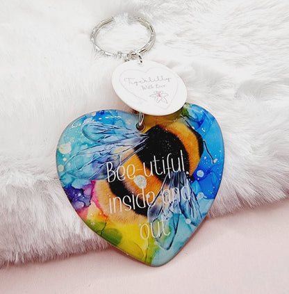 beeutiful inside and out heart shaped keyring, verse keyring, keepsake