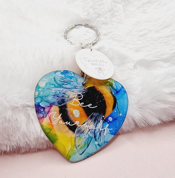 Bee yourself heart shaped keyring, verse keyring, keepsake