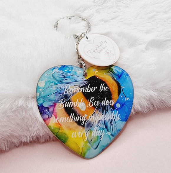 remember the bumble bee does something impossible every day heart shaped keyring, verse keyring, keepsake