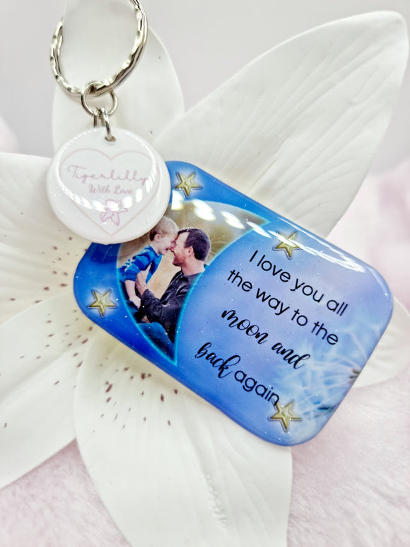i love you all the way to the moon and back again personalised photo keyring, verse keyring, keepsake