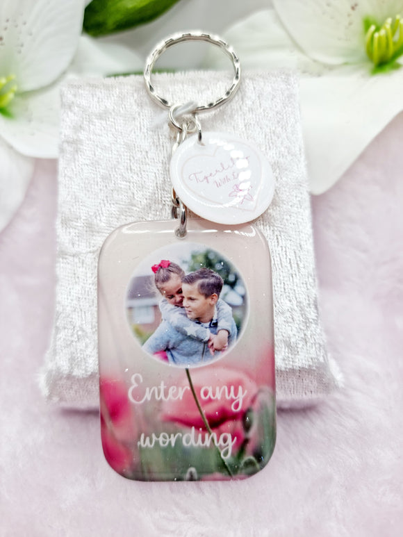 fully personalised poppy photokeyring, personalised photo keyring, verse keyring, keepsake