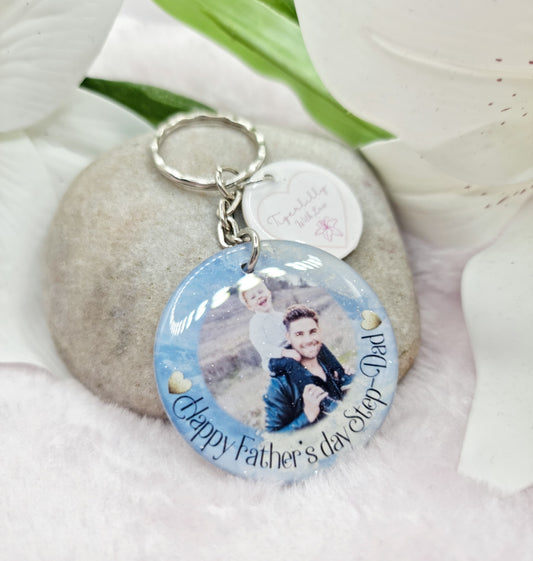 Happy father's day step-dad personalised photo keyring, verse keyring, keepsake