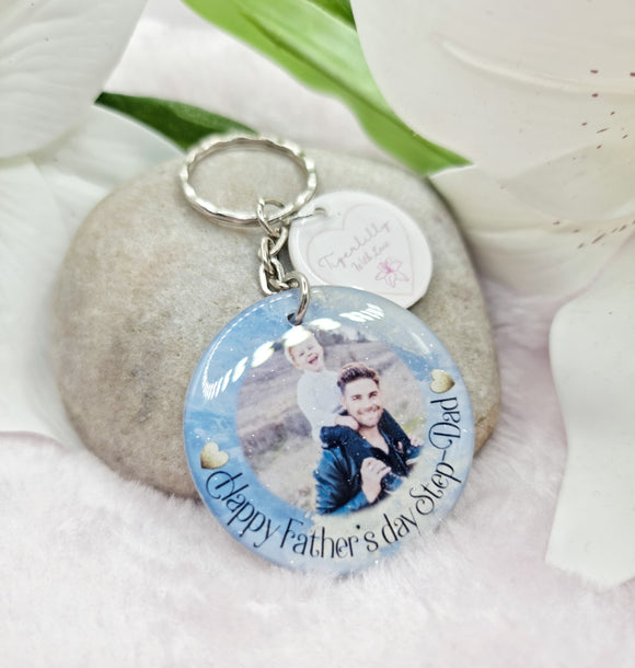 Happy father's day step-dad personalised photo keyring, verse keyring, keepsake