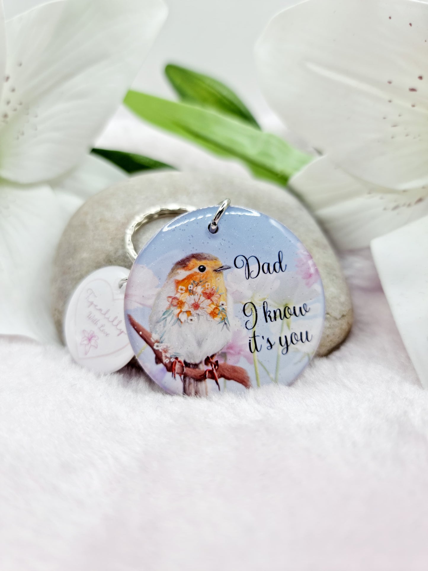 mum/dad/i know its you robin keyring, verse keyring, keepsake