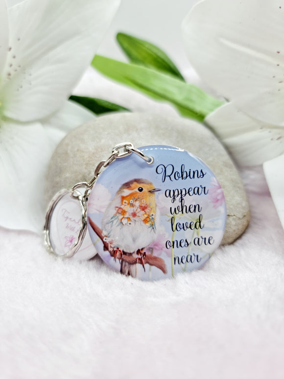 robins appear when loved ones are near keyring, verse keyring, keepsake