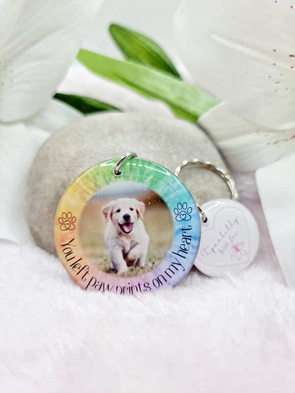 You left pawprints on my heart personalised photo keyring, verse keyring, keepsake