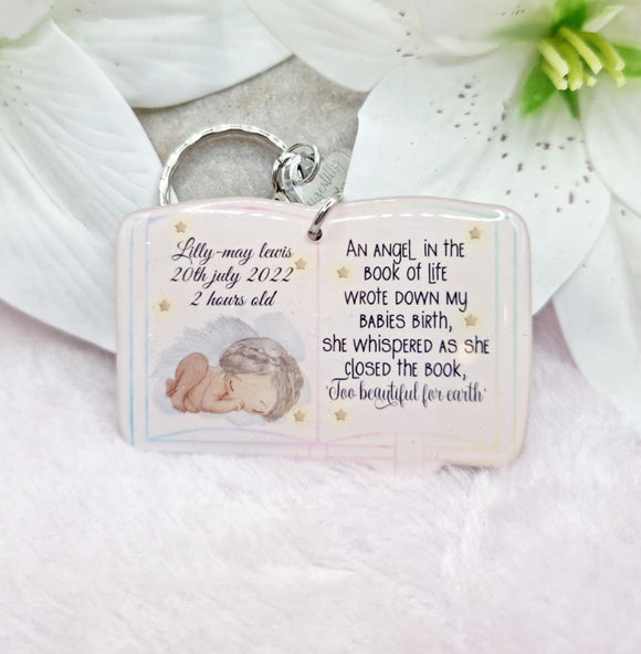 an angel in the book personalised baby loss keyring, verse keyring, keepsake