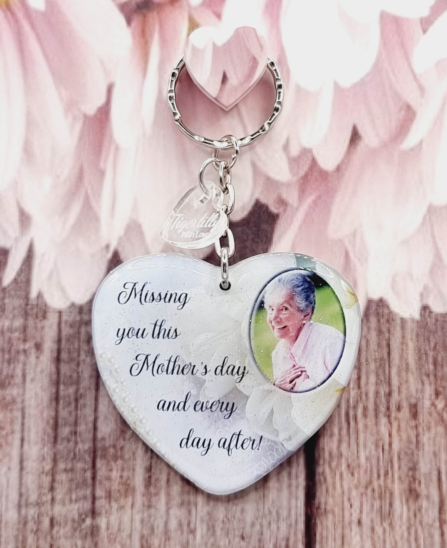 missing you this mother's day personalised photo keyring, verse keyring, keepsake