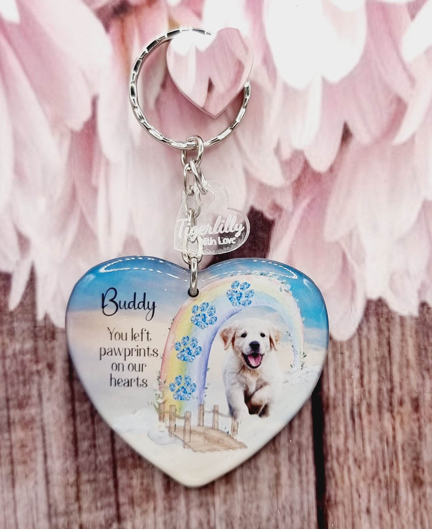 pawprints rainbow bridge personalised photo keyring, verse keyring, keepsake