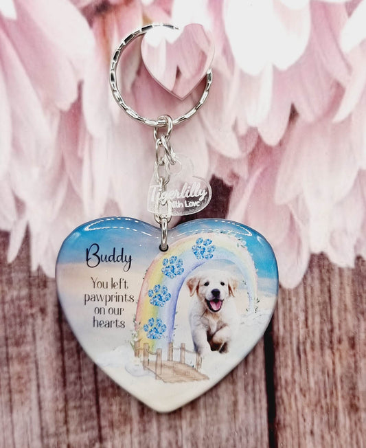 pawprints rainbow bridge personalised photo keyring, verse keyring, keepsake